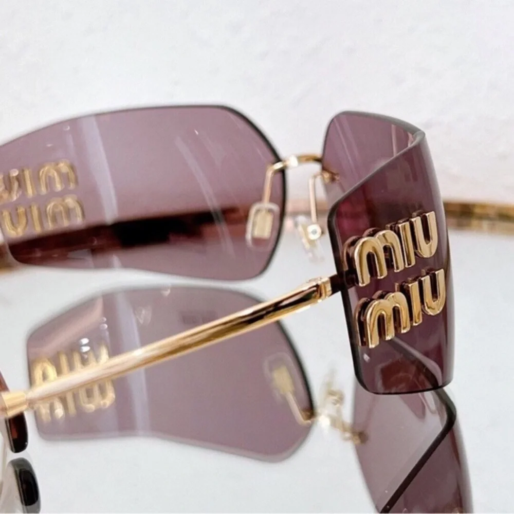 Miu Miu Rimless Sunglasses with Mauve Lenses and Gold Temples - Picture 5 of 5